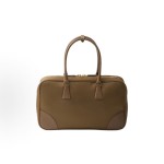 PRADA Re-Nylon zipper opening enamel metal triangular logo handbag, large women\'s style, earthen color